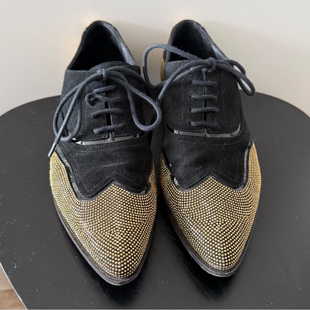 Giuseppe Zanotti Black Suede Gold Studded Lace-Up Oxfords - US 6 (36) - Picture 5 of 7